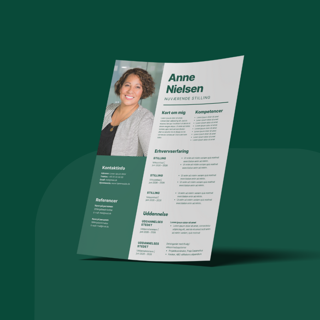 CV skabelon med sidepanel og klar struktur